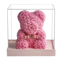 Pink preserved rose bear in acrylic gift by UKIQUEEN, ideal for wholesale decorations from China.