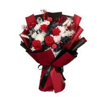Colorful preserved rose bouquet with red and mixed flowers by UKIQUEEN, perfect for bulk orders.