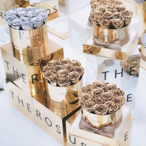 The RoseCrush Gold Preserved Rose Box - Silver Gold White Metallic Roses Collection Display
