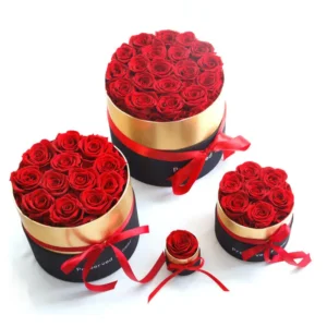 UKIQUEEN Preserved Rose Box in Gold with Red Eternal Roses - Luxury Multi-Size Display