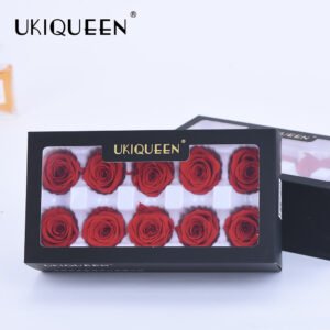 UKIQUEEN 3-4cm Preserved Roses in Red - Bulk Wholesale 10pcs Yunnan A-Grade with PET Cover