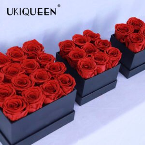 UKIQUEEN Preserved Rose Square Gift Box in Red - Small Medium Large Black Boxes