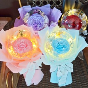 UKIQUEEN Preserved Rose Bobo Balloon 4 Colors LED - Pink Blue Purple Red Glowing Bouquet Handheld