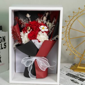 UKIQUEEN Vibrant Eternal Rose Bouquet Passionate Black & Red Preserved Roses in Premium White Gift Box