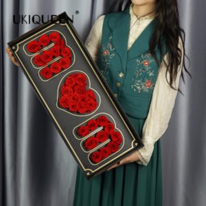 UKIQUEEN Luxury Eternal Rose "Mom" Gift Box Classic Red Preserved Roses - Perfect Mother's Day Gift Held by Girl